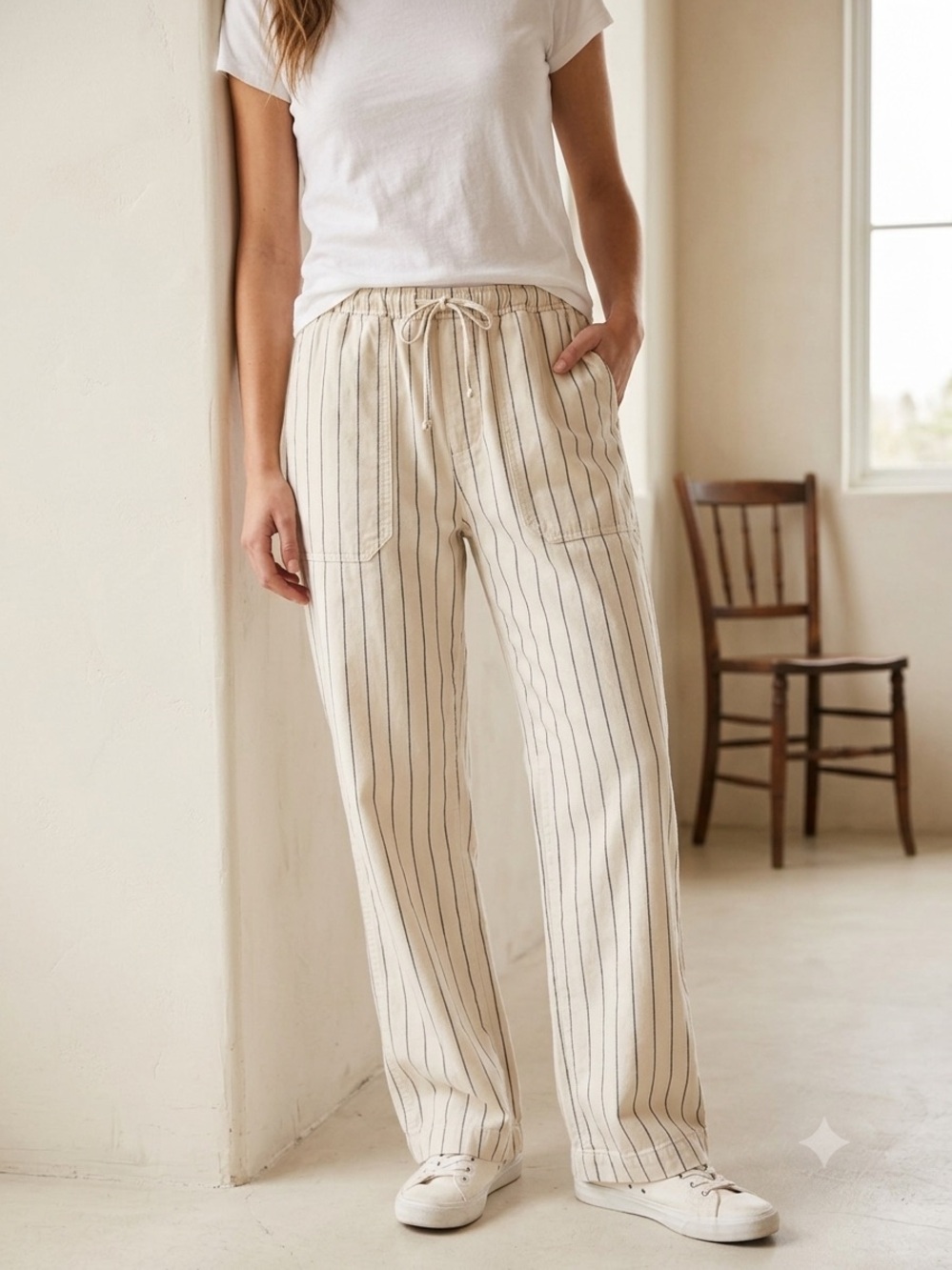 Aerie Striped Carpenter Wide Leg Pants L